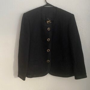 Black herringbone & satin trim Blazer